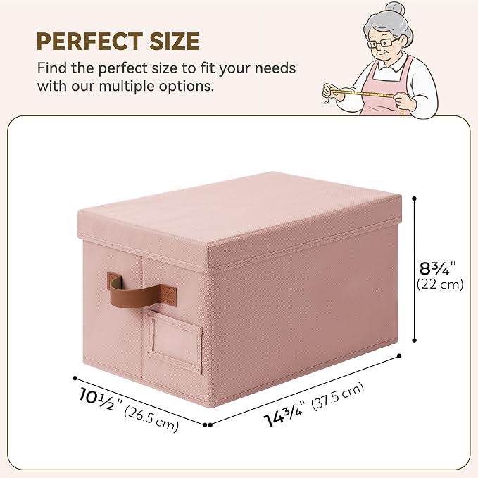 GRANNY SAYS Storage Bins with Lids, Decorative Storage Boxes with Lids | Storage Box with Dust Cover, Handles & Lable, Collapsible, Ideal for Closet Clothes Blanket Toys, Medium, Pink&Brown, 3-Pack