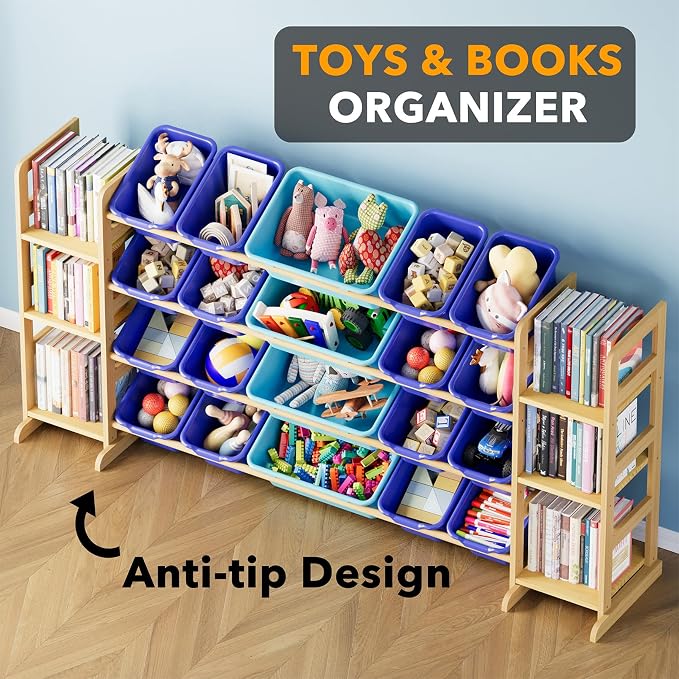 SpaceAid Toy Storage Organizer with 6 Shelves and 20 Bins, Toy Organizers Storage Bookshelf, Kids Bin Shelf Toys Box Bookcase for Bedroom Playroom Organization Room Decor, Blue and Navy Blue