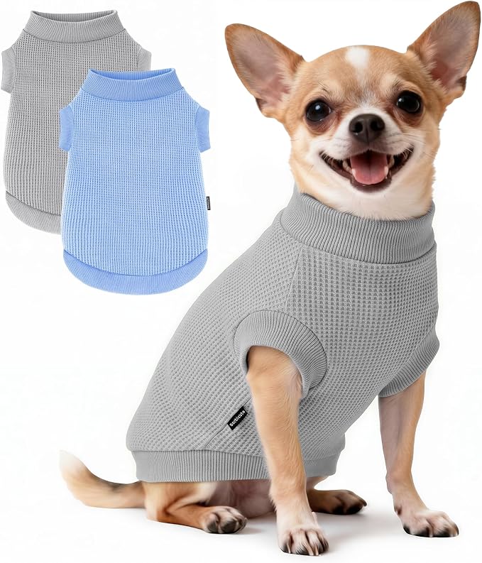 2 Pack Dog Shirt for Small Supplies Functional Waffle Dog Clothes Warm Soft Sweatshirt Outfit for Dogs Cats Pet Apparel