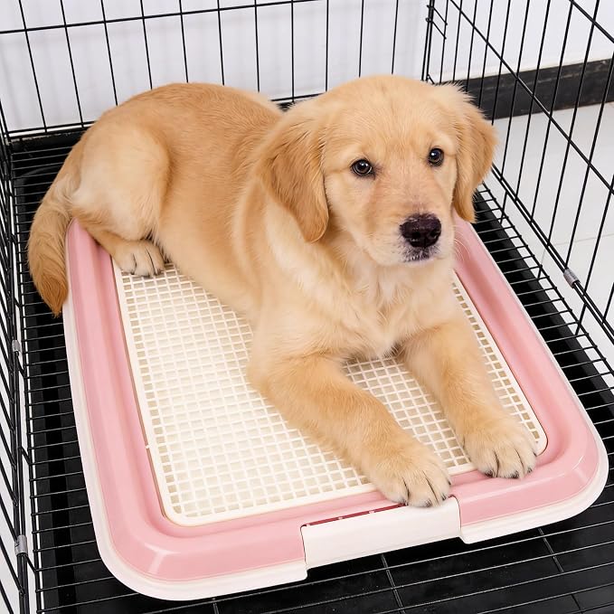 Dog Potty Tray for Small Dogs, Puppy Potty Training Tray 19.7"x14.5" Indoor Dog Toilet, Leak-Proof Pet Pads Holder (Pink)