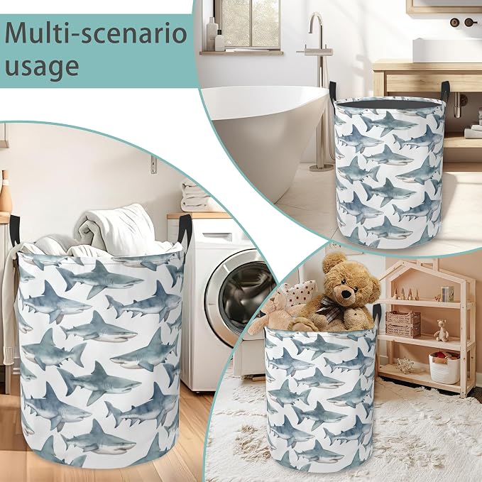 Laundry Hamper Foldable Oxford Cloth Shark Laundry Basket With Handle Portable Clothes Storage Organizer Basket Storage Bag For Laundry Room/Bedroom/Bathroom