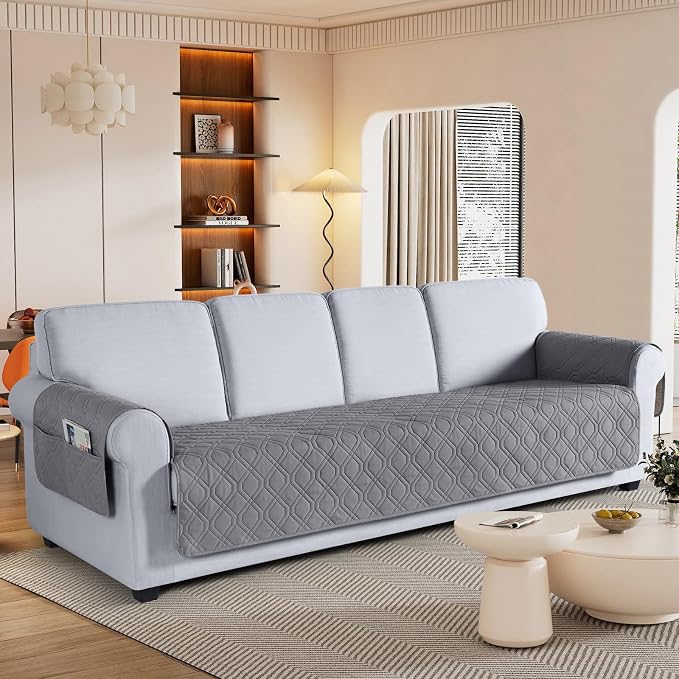 VANSOFY Waterproof Oversized Couch Cover for Pets, Light Gray, 78.7" | Non-Slip, Washable, Utility Pockets, Pet Friendly, Furniture Protector Slipcover for 4 Cushion Couch