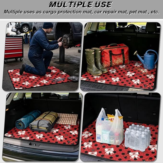 Howilath Trunk Cargo Liner for Most Cars SUVs Trucks All Weather Red Polka Dot Ladybug Bow Cargo Liner with Anti-Slip Backing, Universal Fit Rear Trunk Protector