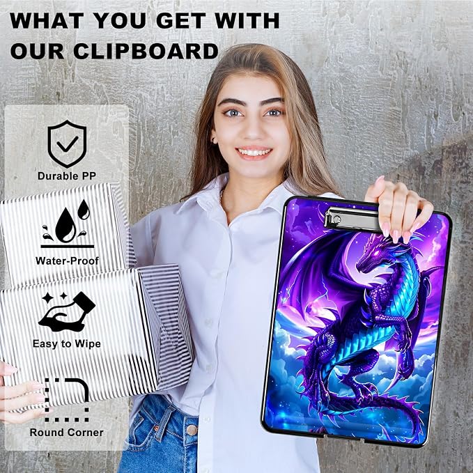 Heavy Duty Storage Clipboard, Slim Nursing Clipboard with Internal Pen Case, Portable File Organizer Case for A4 Letter Size Paper Office Medical Professionals, Galaxy Purple Dragon