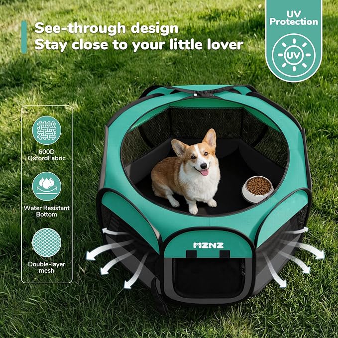 Dog Cat Small Animal Puppy Playpen Crate, Medium, Blue | Portable Pop Up Pet Cage Enclosure Tent Kennel Indoor Outdoor with Carrying Case, No Assembly, Camping Use