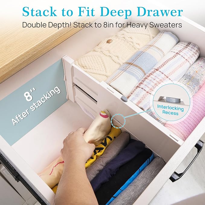 Vtopmart 4" High Drawer Dividers for Clothes, 11.3"-17" Expandable, 4 Pack | Adjustable Drawer Organizer, Dresser Clothes Separator, Baby Clothing Storage, Kitchen & Office Organization, Space Saving