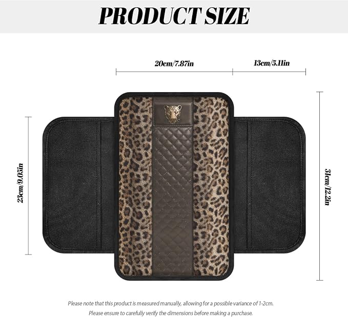 Howilath Universal Armrest Cover Soft Pad for Car Console | Classic Leopard Print Interior Accessories, Machine Washable, with Storage Pockets, Fits Suv and Truck