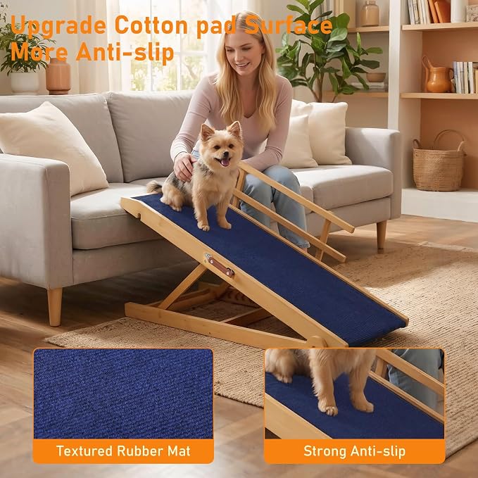 Dog Ramp - 7 Adjustable Heights, Portable with Leather Handle, Anti-Slip Design for Beds, Couches & Cars - Perfect for Small & Large Dogs