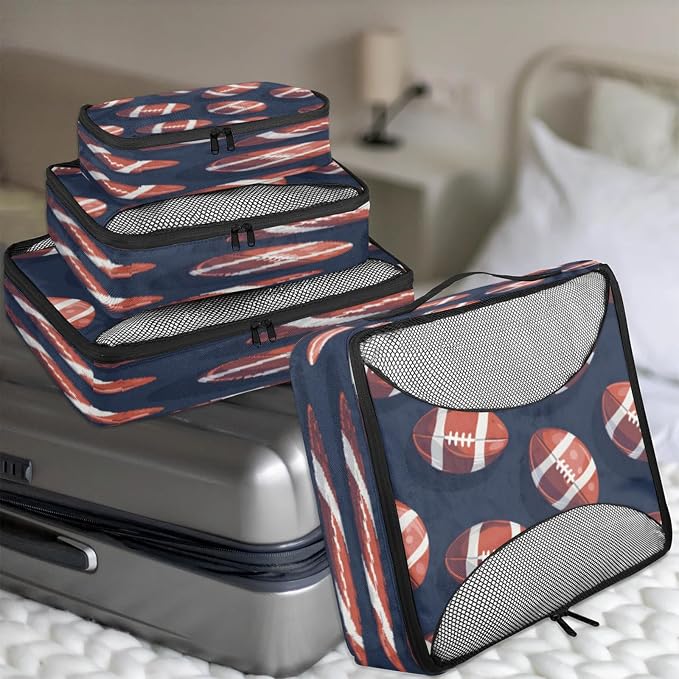 4 Set Packing Cubes for Travel, American Football Packing Cubes for Women, Travel Luggage Packing Organizers, Packing Cube Set, Football