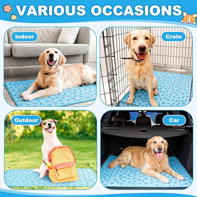 Hahafelt 4 Pack Dog Cooling Mat with Storage Bag 40" x 28" Blue Ice Silk Cooling Mat for Dogs Cats Washable Foldable Pet Sleeping Pad for Crate Bed Indoor and Outdoor Floor