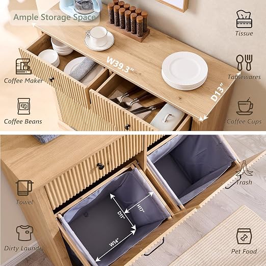 IFGET Double Tilt-Out Trash Cabinet, Laundry Hamper Cabinet, Natural Oak