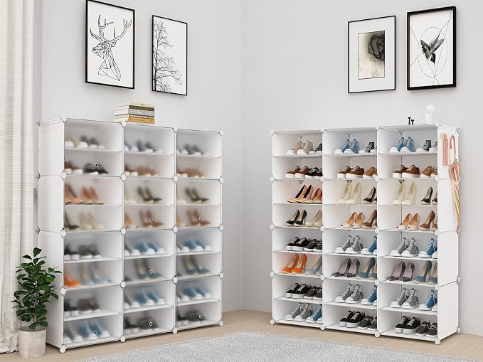 Shoe Rack Organizer, 48 Pair Shoe Storage Cabinet with Door Expandable Plastic Shoe Shelves for Closet,Entryway,Hallway,Bedroom