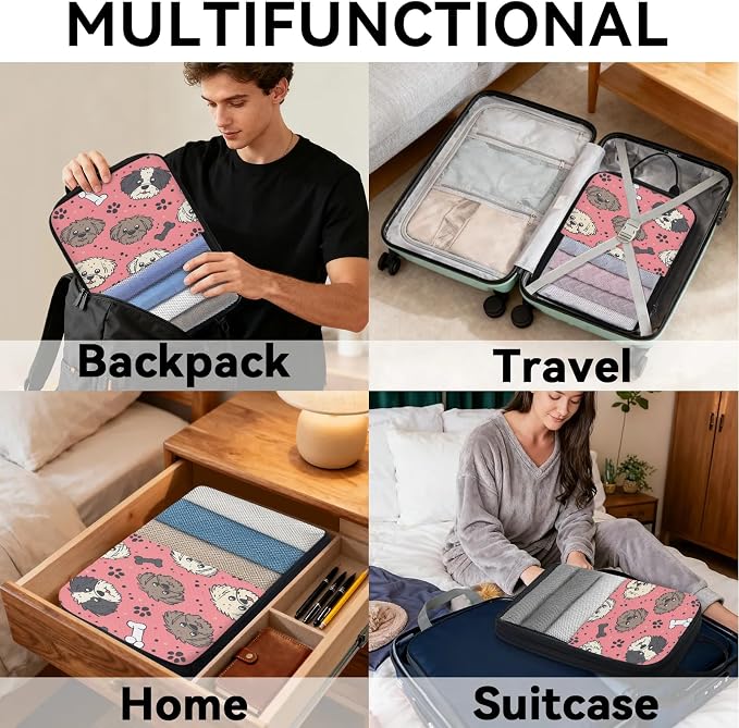 Cute Dog Compression Packing Cubes Dog Paw 6 Set Travel Packing Cubes for Suitcases Lightweight Expandable Organizers