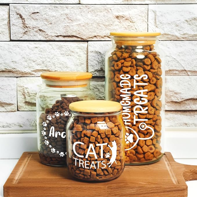 Personalized Dog Treat Container, Pet Food Storage Jar, Custom Glass Treat Storage Canister, Fur Baby Reward Jar with Wooden Lids, Gift for Pet Owners