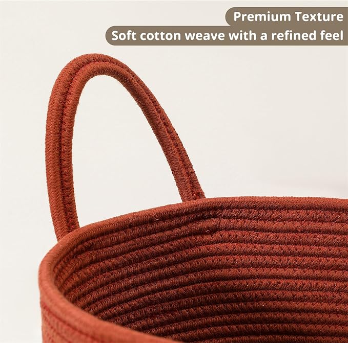 80L Large Woven Laundry Basket Hamper, 100% Natural Cotton Rope, Handwoven & Durable, Storage for Blankets, Toys, Clothes, Decorative Nursery Hamper for Living Room, Baby Room, Bedroom (Terracotta)