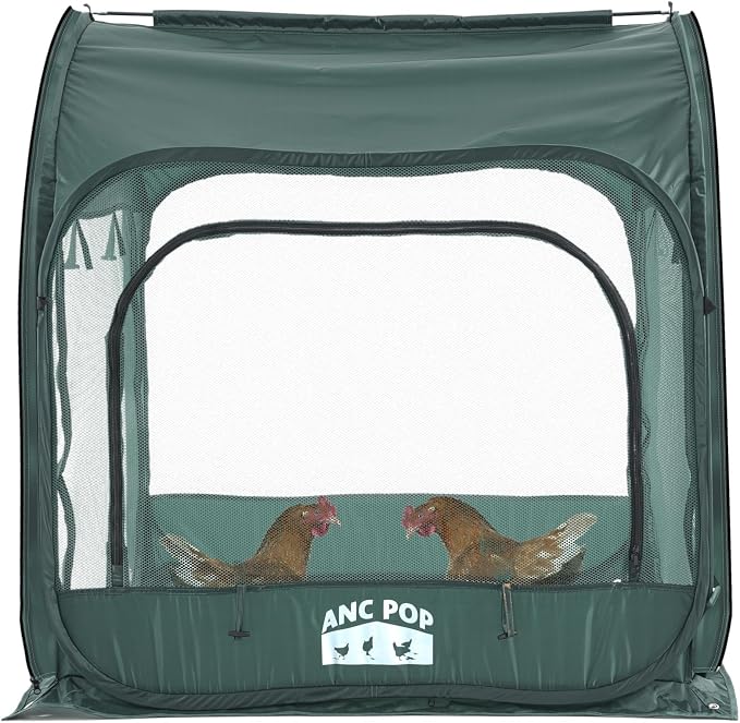 ANC POP Portable Chicken Run, Pop Up Chicken Tent for Small Animals Outdoor Gardening Net with 3 Doors and Handbag, Easy to Install and Storage, Green (40 x 40 x 45)