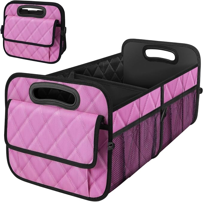 Deosk Car Trunk Organizer for SUV, Car Organizers and Storage with Reinforced Handles, Car Accessories for Women/Men 70L Waterproof Polyester Trunk Organizer(Large, Pink)