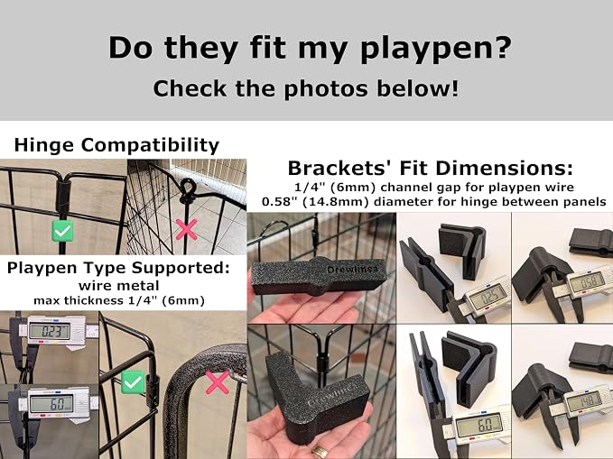 Pet Playpen Square/Rectangle Shape Keeper - 8 Brackets (4 Corner + 4 Straight) Configuration Stabilizer for Wire Metal Exercise Pen - Dog Puppy Bunny Kennel Clamp Holder (Black)