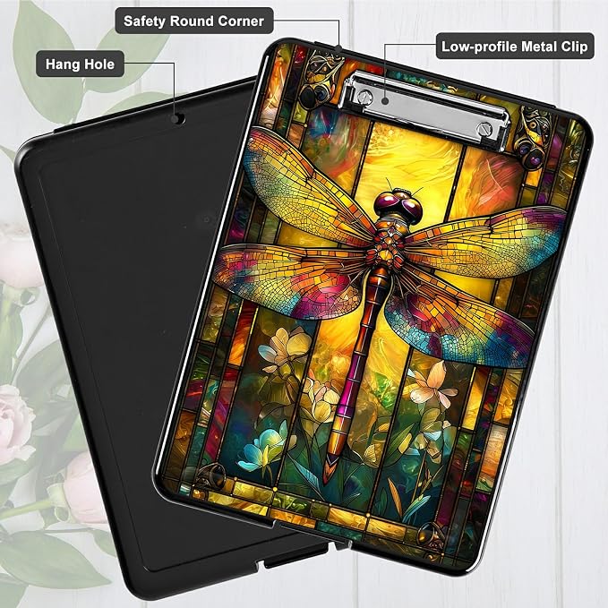 Heavy Duty Storage Clipboard, Slim Nursing Clipboard with Internal Pen Case, Portable File Organizer Case for A4 Letter Size Paper Office Medical Professionals, Retro Dragonfly