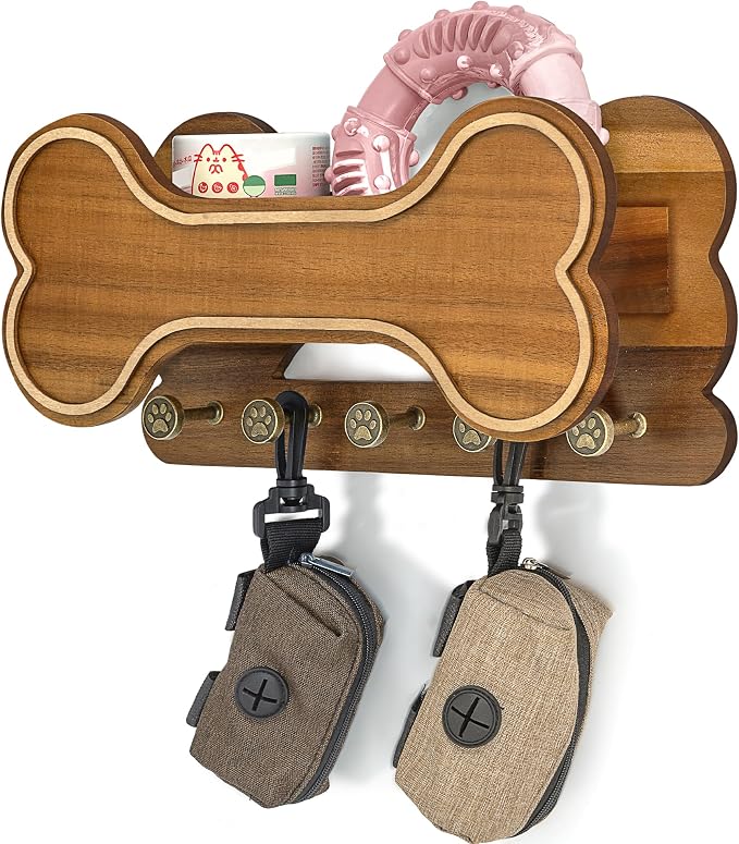 MTERSN Dog Leash Holder for Wall with Shelf for Pet Adoption Gift, Brown