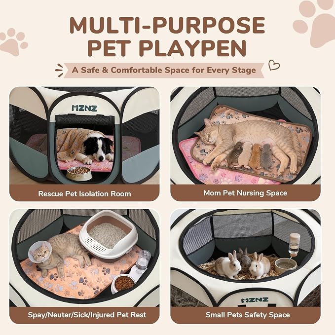 Dog Cat Small Animal Puppy Playpen Crate with 2 Blankets, Large, Grey | Portable Pop Up Pet Cage Enclosure Tent Kennel Indoor Outdoor with Carrying Case, No Assembly, Camping Use