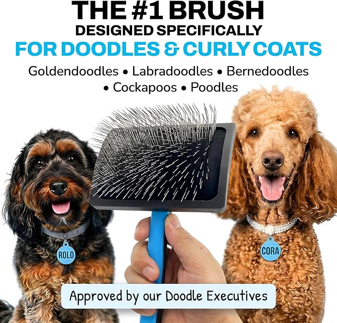Slicker Brush for Dogs Detangler, Poodle Pin Dematting Dog Hair Brushes, Extra Long Pin Slicker for Goldendoodle, Cockapoo, Cavapoo, Tangle-Free Grooming Shiny Coat Pet Brushes