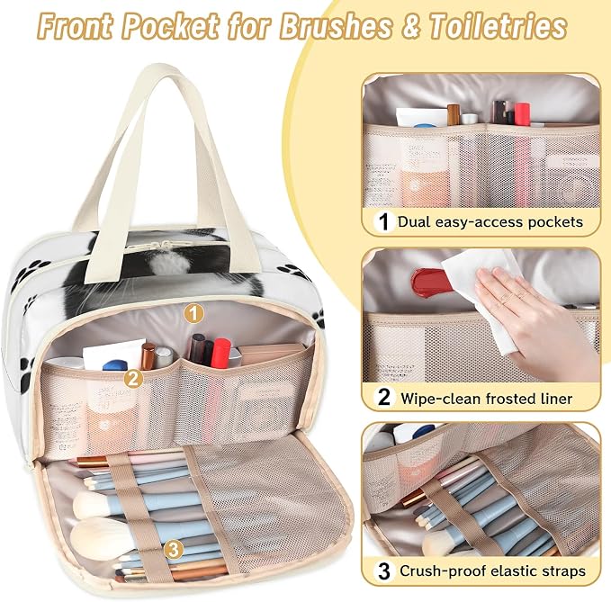 Funny Cat Travel Toiletry Bag for Women | Animal Paw Lightweight Waterproof Makeup Cosmetic Bag Large Tote Organizer for Traveling, Toiletries, Accessories