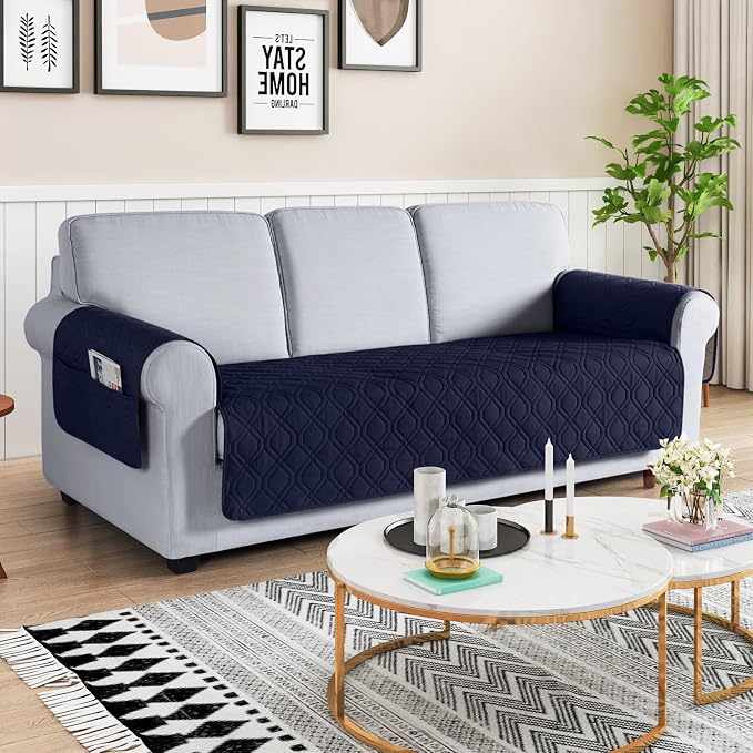 VANSOFY Waterproof Couch Cover for Pets, Dark Blue, 67.3" | Non-Slip, Washable, Utility Pockets, Pet Friendly, Furniture Protector Slipcover for 3 Cushion Couch