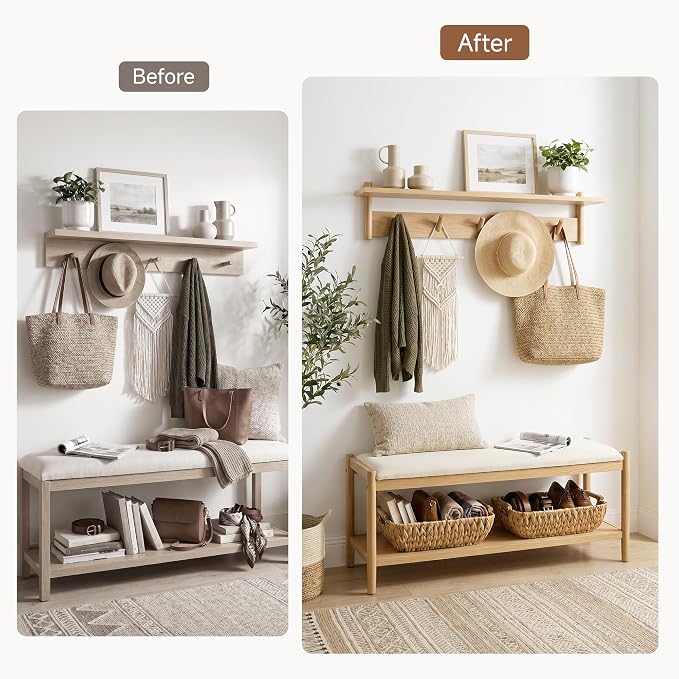 StorageWorks Wicker Baskets for Organizing, Water Hyacinth Storage Baskets | Wicker Storage Baskets for Shelves, Baskets with Wooden Handles, 2-Pack Gifts Basket for Home Decor, Hand-Woven Basket