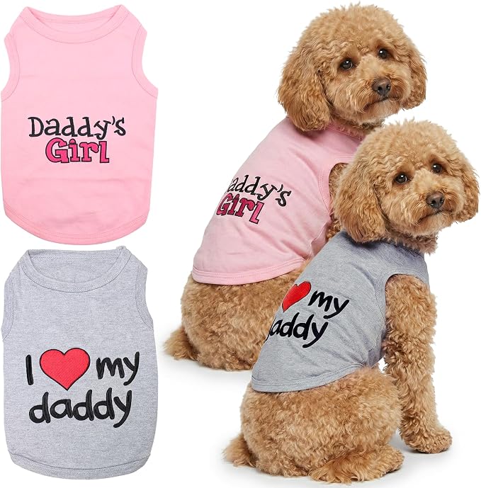 Parisian Pet 2 Pack Dog Shirts – 100% Cotton Shirts for Large Dogs – Sleeveless I Love My Daddy & Daddy’s Girl Dog Clothes – Breathable Summer Pet Apparel - Stretchy and Stylish T Shirts for Dogs