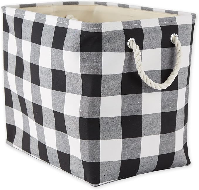 DII Buffalo Check Storage Bin, Large Rectangle, 17.5x12x15, Black & White