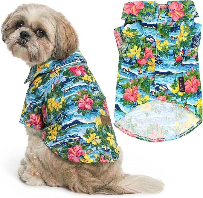 Parisian Pet Floral Dog Shirt - Cotton Clothes for Medium Dogs - Stylish Dog Beach Outfit - Lightweight and Soft Puppy Clothes - Trendy Tshirts for Dogs - Comfortable Summer Vacation Pet Apparel
