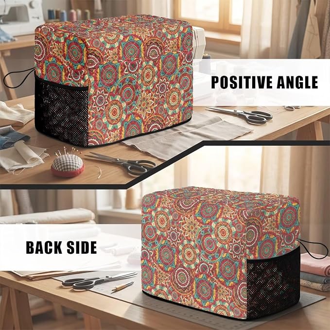 Sewing Machine Cover Polyester Febric Ethnic Mandala Geometric | Dust Pet Hair Protection,Quilting Design,Fits Standard Singer,Brother Janome Machines,Protecting Decorating Your Sewing Space