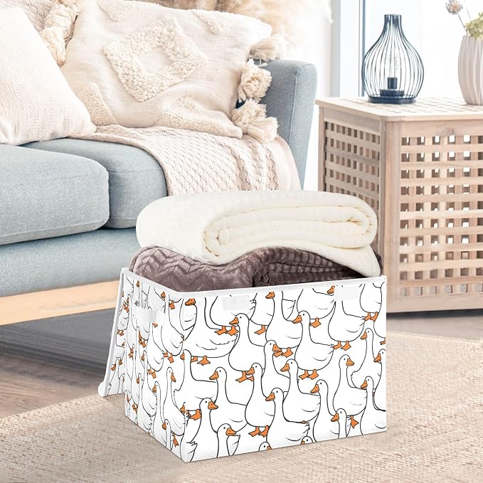Goose Fabric Storage Bins with Lids Closet Bedroom 40L Storage Basket | Decorative Storage Boxes, Foldable & Stackable, Dust-Proof Flip Top, Reinforced Handles, For Home & Dorm, Clothes & Toy Box