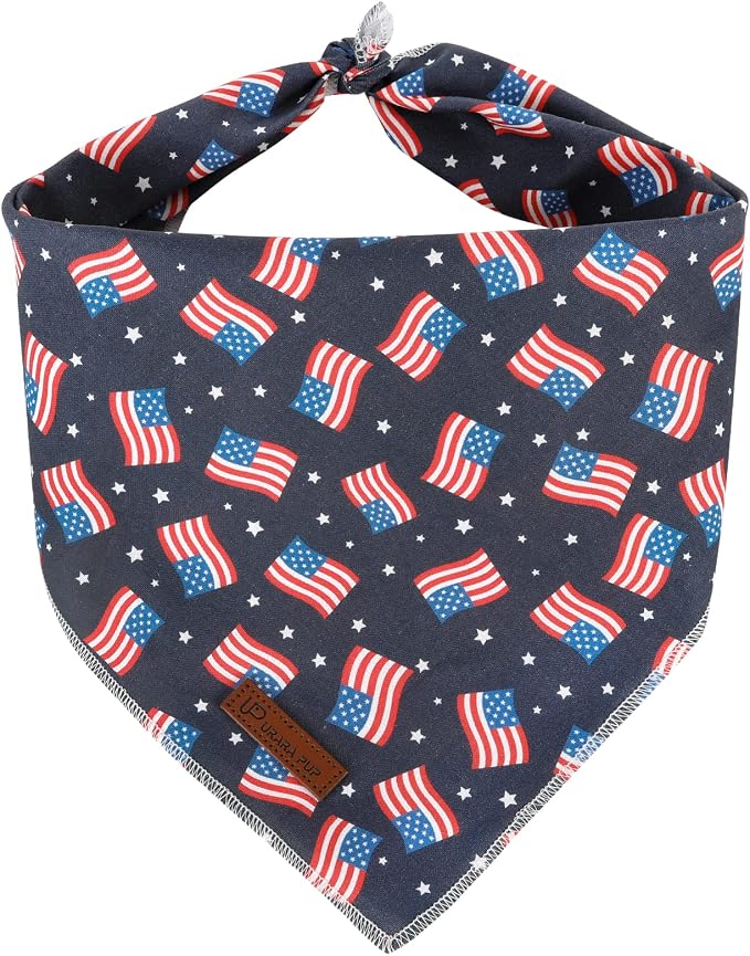 4th of July Dog Bandana, Patriotic Bandana for Medium Large Dog, Cute Patriotic Puppy Bandana, Cotton American Flag Pet Triangle Bid Scarf Kerchief for Girl Boy Dogs