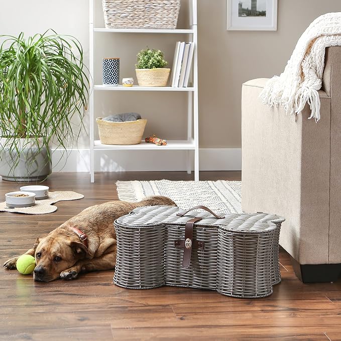 Bone Dry Pet Storage Collection Toy Basket, Medium, 21x13x8", Gray Plastic Wicker
