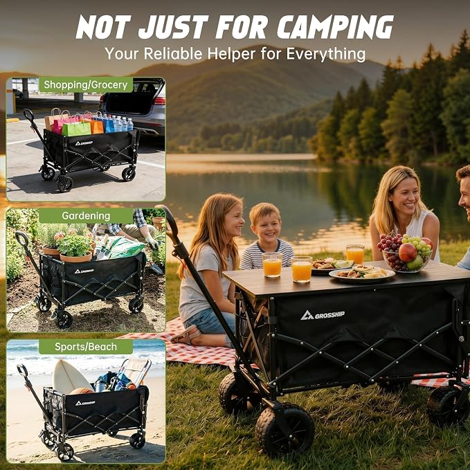 Foldable Pet Wagon Cart with Drop-Down Tailgate & Washable Pet Pad | 150L Heavy Duty Collapsible Garden Cart 330lbs Capacity, All-Terrain Wheels Utility Wagon for Camping with 2 Small Puppies
