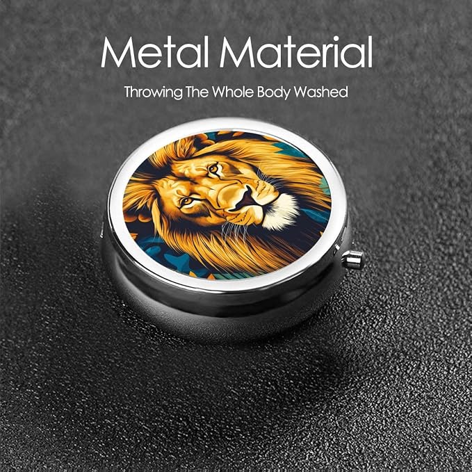 Tropical Male Lion Mane Leaf Jungle Portable Pill Organizer | 3 Compartment, With Mirror, For Men Women, For Daily Supplements, Vitamins, Fish Oil, Jewelry, Candy, Travel
