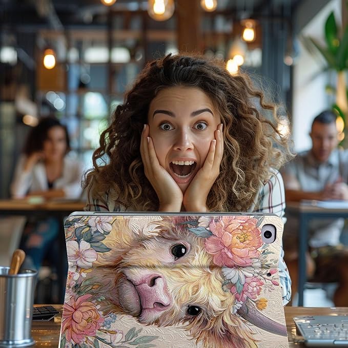 for Microsoft Surface Pro 11/10/9-13" 2024/2022 Tablet Case,Auto Wake/Sleep,Adjustable Stand Protective Cover - Cartoon Cow Flower