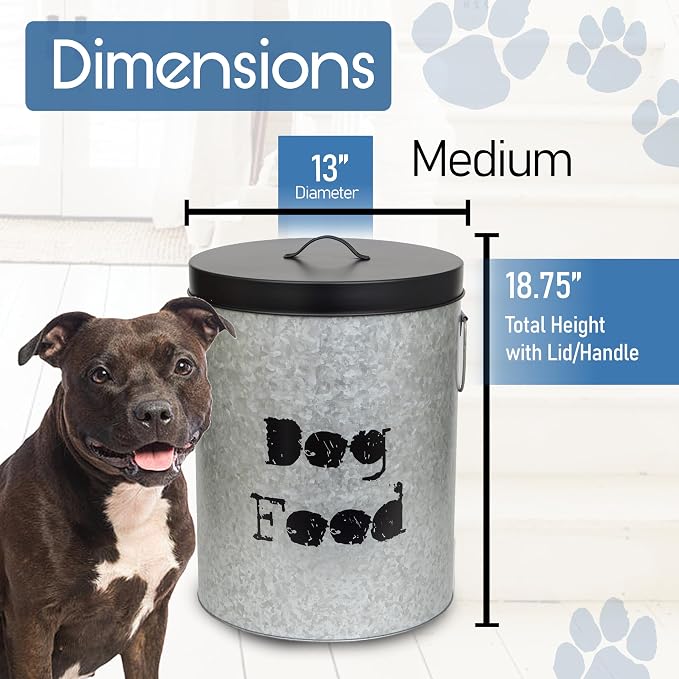 Large & Medium Combo Dog 60lb & 40lb Pet Food Storage Canister with Scoop – Durable & Airtight for Freshnesss, Minimalist Design & Recyclable, Large Metal Container