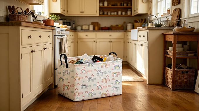 Sanjiaofeng Rectangular Rainbow Basket,Storage Bins with Handles,Dirty Clothes Basket,Rainbows Room Decor(Big Rainbow)