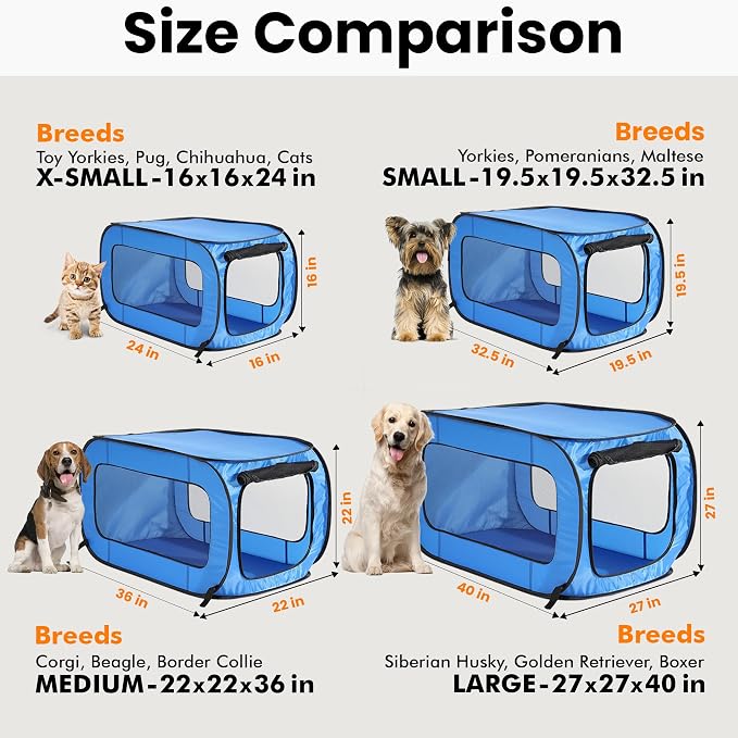 Beatrice Home Fashions Portable, Collapsible, Pop Up Kennel Travel Cat and Dog Crate, 32.5" L x 19.5" W x 19.5" H, Blue (Pack of 12)