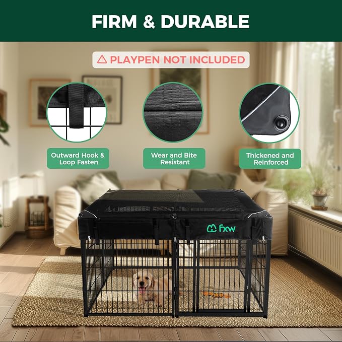 FXW Mesh Top Cover for 32"/40"/45" H 8-Panel Dog Playpen, Square | Helps Deter Jump-Outs, Tear-Resistant, Quick Setup, Compact Storage, Fits FXW Only, Playpen Not Included