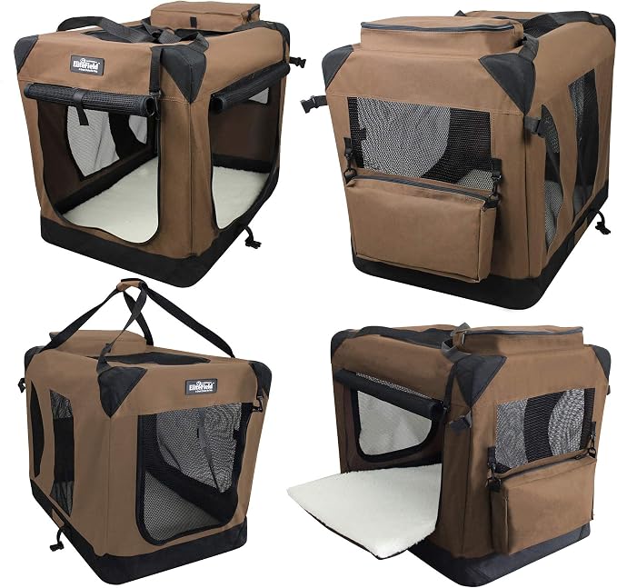 EliteField 3-Door Soft Dog Crate with Bed & Carrying Bag (2-Year Warranty) | 3 Mesh Doors, Steel Frame, Removable & Washable Crate Cover and Bed Cover, Storage Pockets, Indoor/Outdoor, Foldable