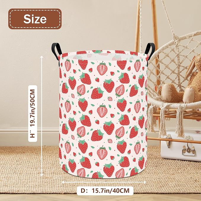 Strawberry Fabric Storage Bin Nursery Organizer Basket | Organizer Bin Dirty Clothes Collapsible Waterproof for College Dorms, Boys and Girls Bedroom,Bathroom