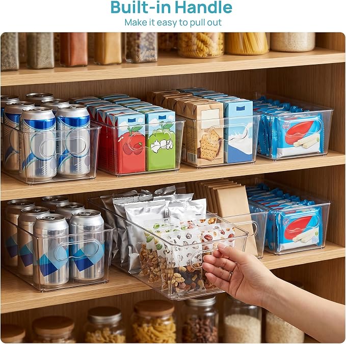 Vtopmart 8pcs Clear Storage Bins with Handles | BPA-free Plastic Storage Containers, Easy to Move, For Fridge Freezer, Pantry Cabinet Kitchen Organization, Built to Last