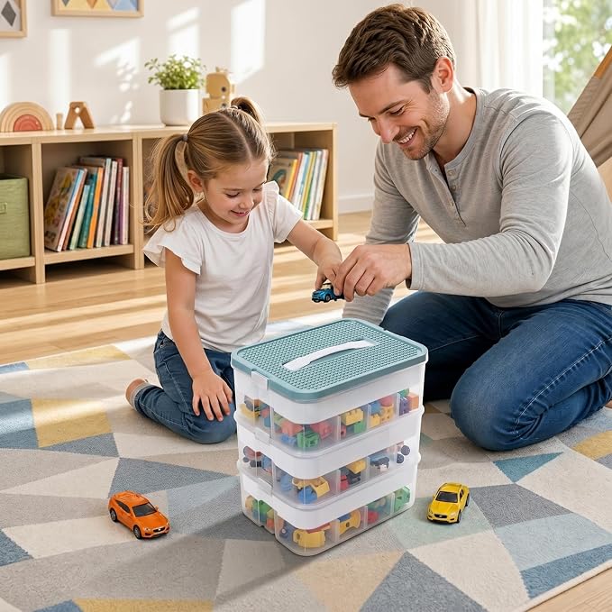 Large Stackable Storage Bins, Clear Plastic Latching Boxes with Dividers | 3-Layer Stackable Adjustable Compartments, PP and PET Material, Portable Containers w/Carry Handle for Arts & Crafts