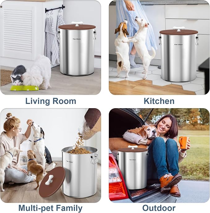 Paw Libero 2PK 25 Lbs Stainless Steel Dog Food Storage Container with Airtight Lid & Ceramic Bone Handle, Large Metal Dog Food Bin for Dogs & Cats, Keep Fresh, Easy to Clean