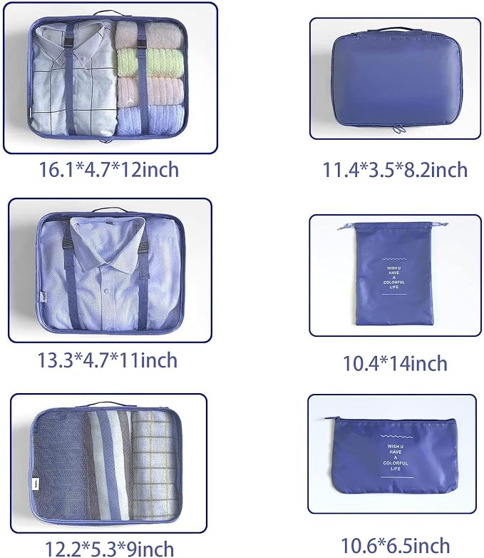 LANSKLBD 6/8 Set Packing Cubes for Suitcases Travel Luggage Packing Organizers,Travel Accessories Essentials Luggage Organizer with Shoe/Tioletry/Laundry Bag (Dark Blue, 6 set)