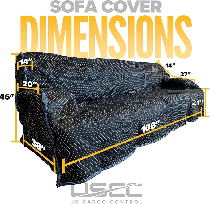 US Cargo Control Quilted Couch Cover 108" x 46", Sofa and Couch Cover for Moving and Storage, Cotton/Polyester Quilted Furniture Pads for Moving, Storing, and Deliveries, Reusable